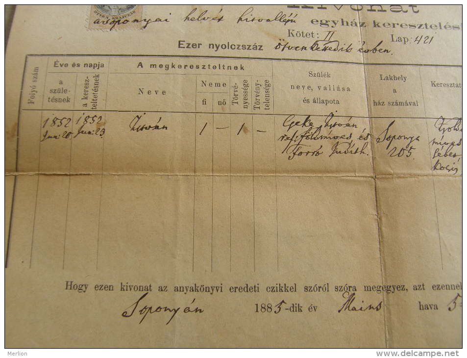 Hungary - SOPONYA -Fejér M. - Cseke István  1885  TM035.1 - Birth & Baptism