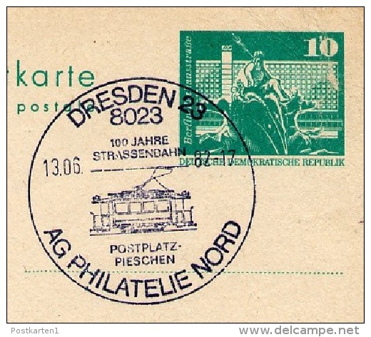 100 Years TRAM STREETCAR DRESDEN 1982 On East German Postal Card P 79 - Tram