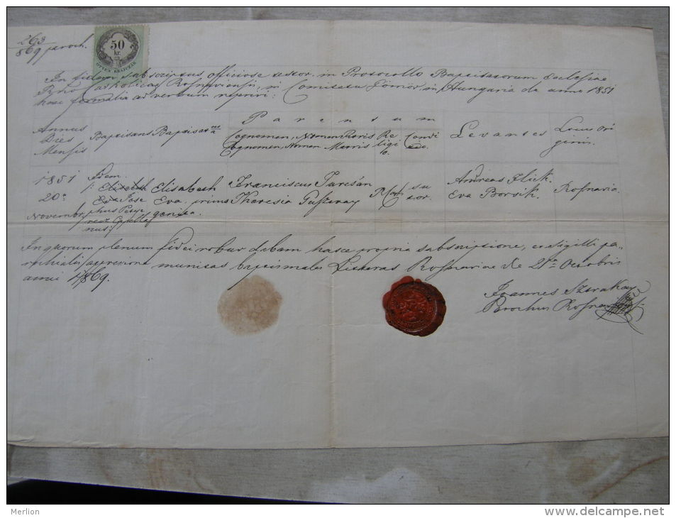 Old Paper - ROSNAU -Rozsnyó -Roznava - Gömör -Gemer -   Elisabeth Jurcsan ? Turcsán ? - 1869   DC5.1 - Naissance & Baptême