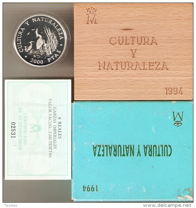 MONEDA DE PLATA DE 2000 PTAS CULTURA Y NATURALEZA GARZA 1994 ESTUCHE CON CERTIFICADO DE AUTENTICIDAD-SILVER-ARGEN T - 2 000 Pesetas