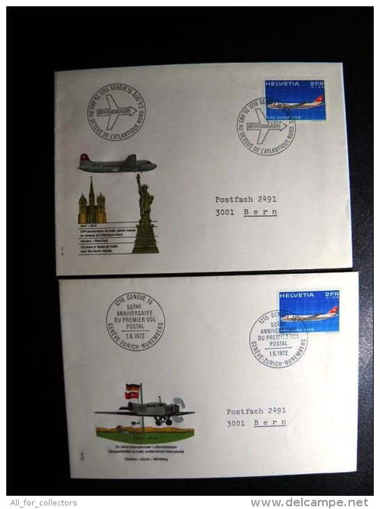 2 Covers From Switzerland Airplanes Avion Pro Aero 1972, 2 Scans - Lettres & Documents