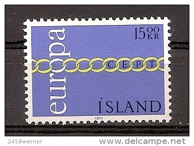 Island 1971, MiNr. Nr. 452, Europa CEPT Brüderlichkeit Und Zusammenarbeit Durch Kette, Postfrisch (mnh) - Neufs