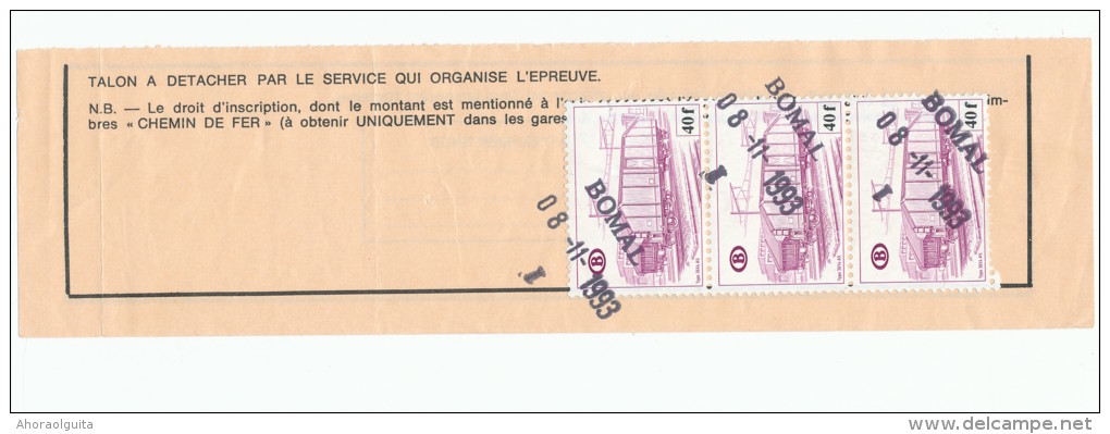 Talon De Formule D´examen Cachet De Gare  BOMAL 1 En 1993  -- UU743 - Autres & Non Classés