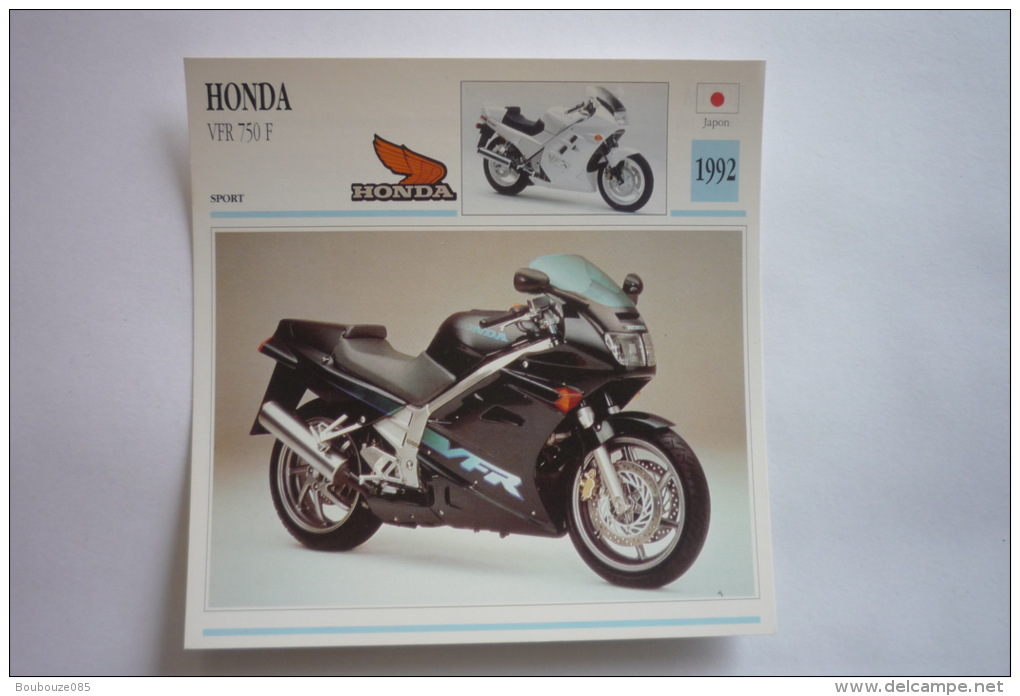 Transports - Sports Moto - Carte Fiche Technique Moto ( Honda Vfr 750 F - Sport -1992 ( Description Au Dos - Sport Moto