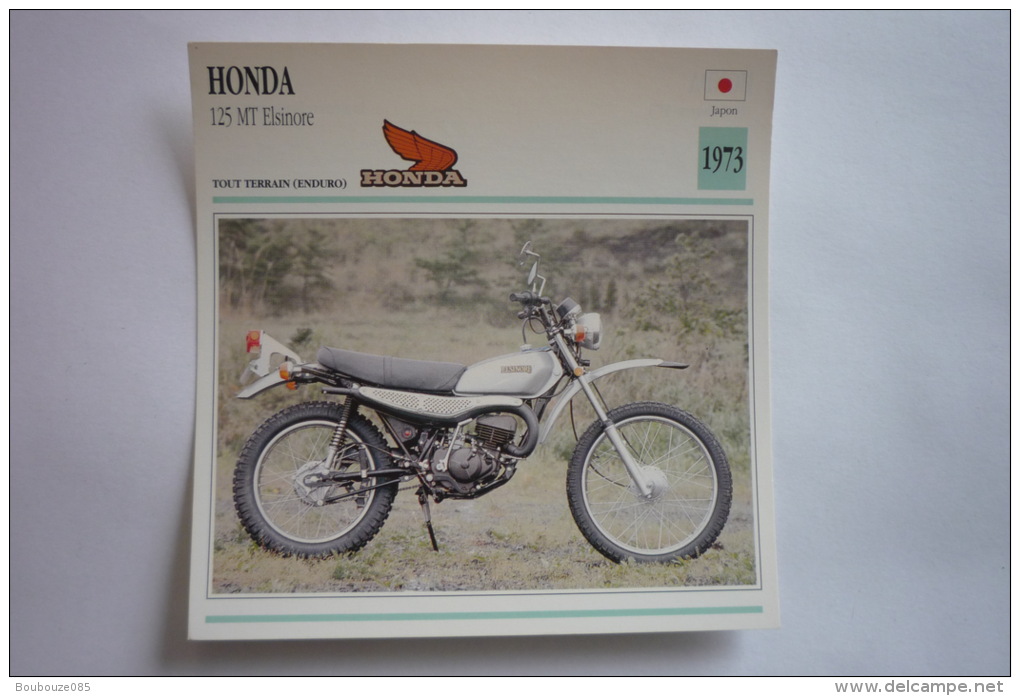 Transports - Sports Moto - Carte Fiche Technique Moto ( Honda 125 Mt Elsinore - Tout Terrain - Enduro -1973 - Sport Moto