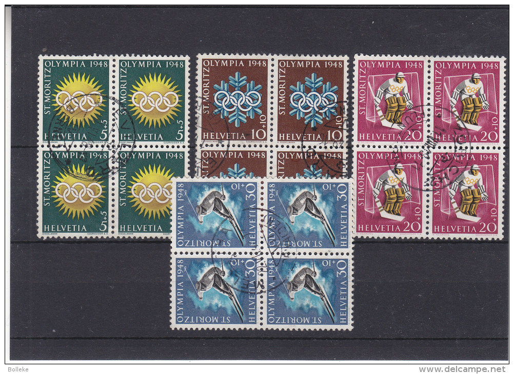 Jeux Olympiques - Ski - Hockey - Suisse - Yvert 449 / 52 Oblitérés - En Bloc De 4 - Rare - Valeur ± 50 € Selon Cat Suiss - Hiver 1948: St-Moritz