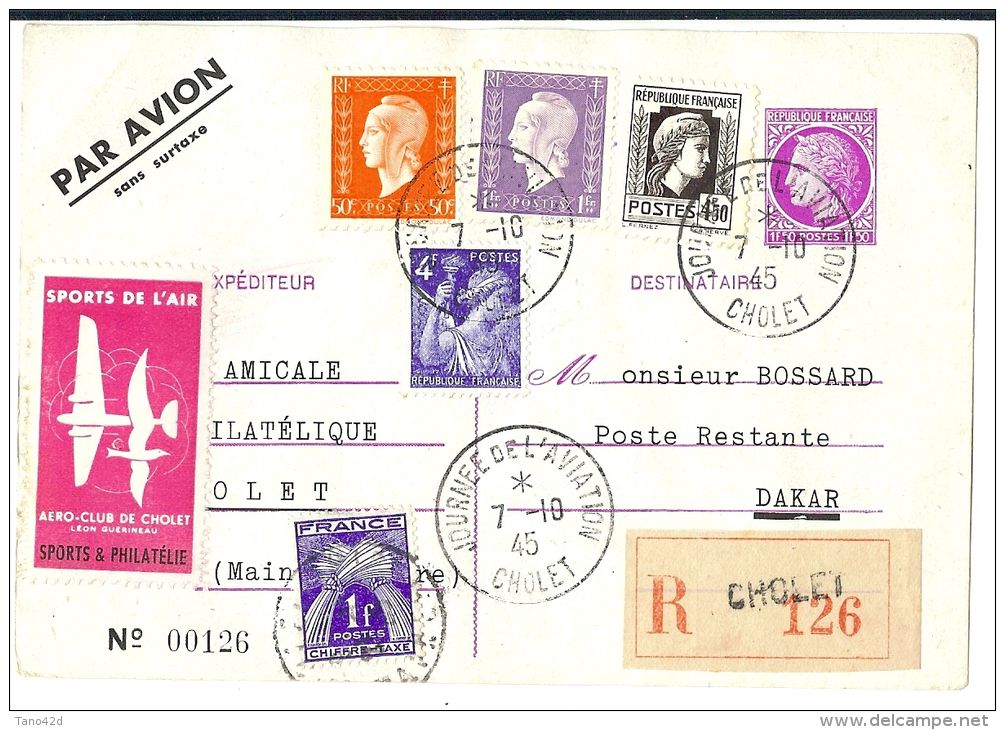 LSAU8 - EP CP MAZELIN 1f50 REPIQUAGE JOURNEE DE L'AVIATION CHOLET - CHOLET / DAKAR 7/10/1945 - Cartes Postales Repiquages (avant 1995)