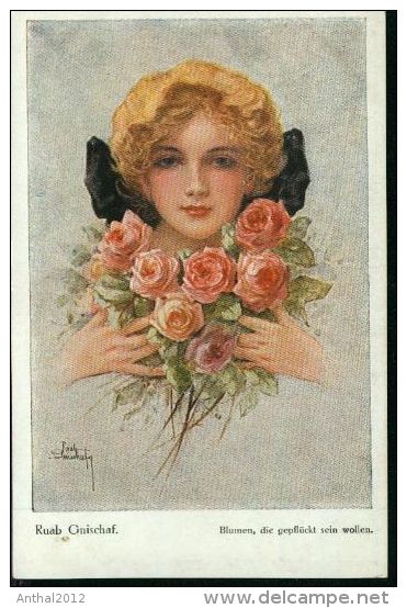 Ruab Gnischaf Pinx. Femme Et Roses Blumen Die Gepflückt Sein Wollen 19.9.1917 - Gnischaf, Ruab