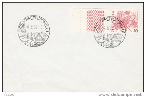 TOWN SPECIAL POSTMARK, HORSE RIDERS, STAMP ON COVER, 1980, SWITZERLAND - Lettres & Documents