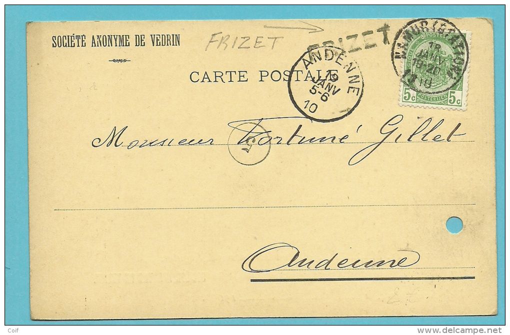 83 Op Kaart Met Stempel NAMUR (STATION) Met Naamstempel (griffe D´origine) FRIZET - Poste Rurale