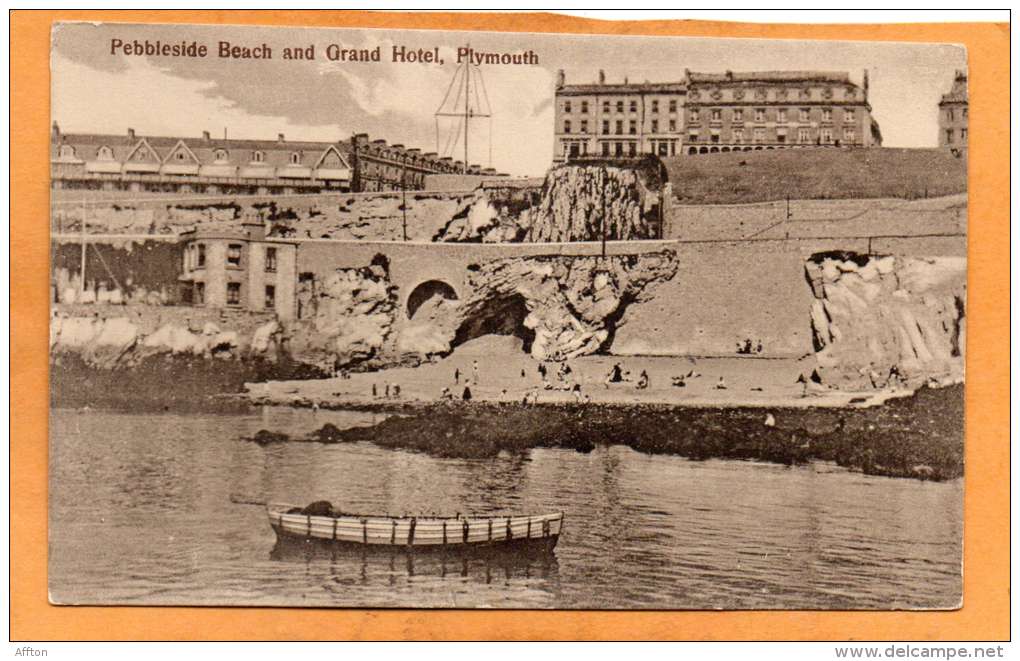 Pebbleside Beach & Grand Hotel Plymouth 1910 Postcard - Plymouth