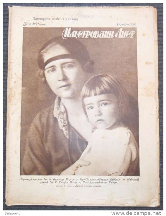 ILUSTROVANI LIST, KRALJICA MARIJA SA PRESTOLONASLEDNIKOM PETROM, 1926  KRALJEVINA SHS   4 SCANS - Magazines