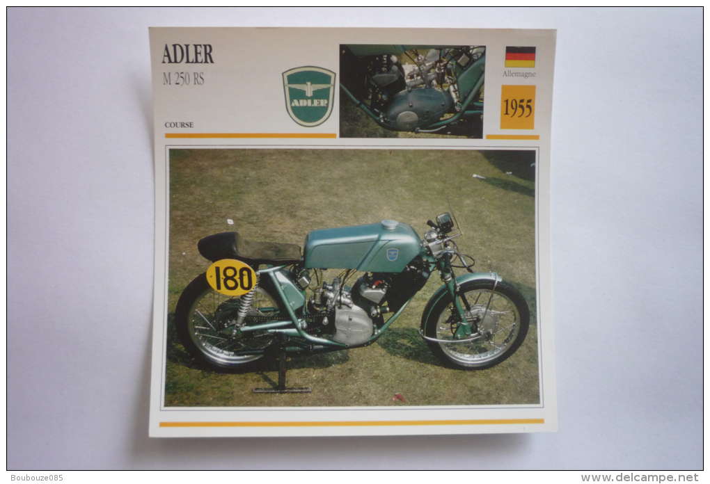 Transports - Sports Moto - Carte Fiche Technique Moto ( Adler M 250 Rs - Course -1955 ( Description Au Dos - Sport Moto