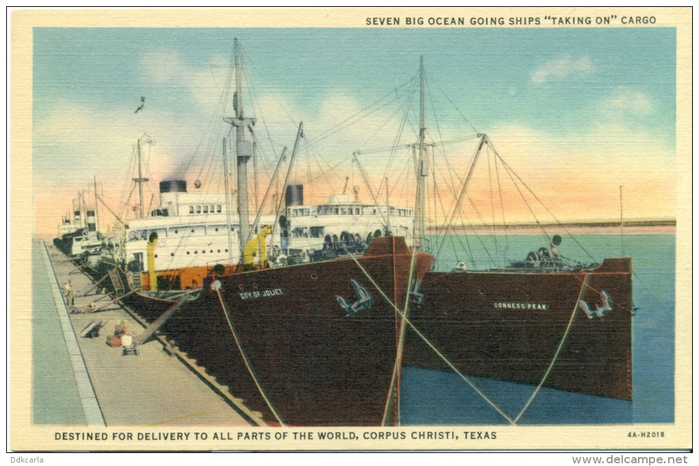 Texas - Corpus Christi - Seven Big Ocean Going Ships "Taking On" Cargo - Corpus Christi