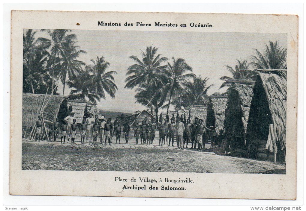 Cpa - Archipel Des Salomon - Place De Village à Bougainville - Missions Des Pères Maristes En Océanie - Salomon