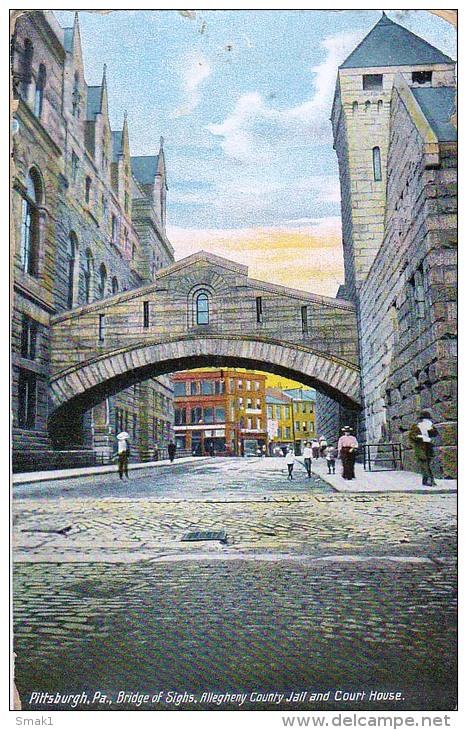 AK PITTSBURG,PA,BRIDGE OF SIGS,ALLEGHENY COUNTRY JAIL AND COURT HOUSE, OLD POSTCARD 1909 - Pittsburgh