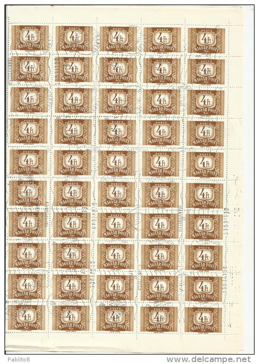 HUNGARY - UNGHERIA - MAGYAR 1965 1969 DUE POSTAGE PORTO 4 FT NUMERAL TASSE CIFRA SHEET USED FOGLIO USED - Volledige & Onvolledige Vellen