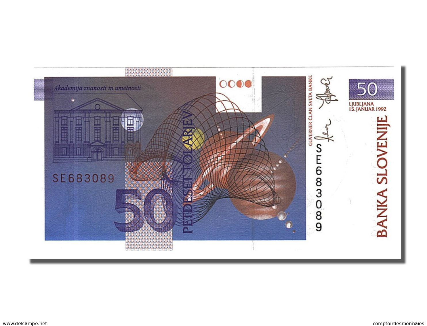 Billet, Slovénie, 50 Tolarjev, 1992, 1992-01-15, NEUF - Slovenia