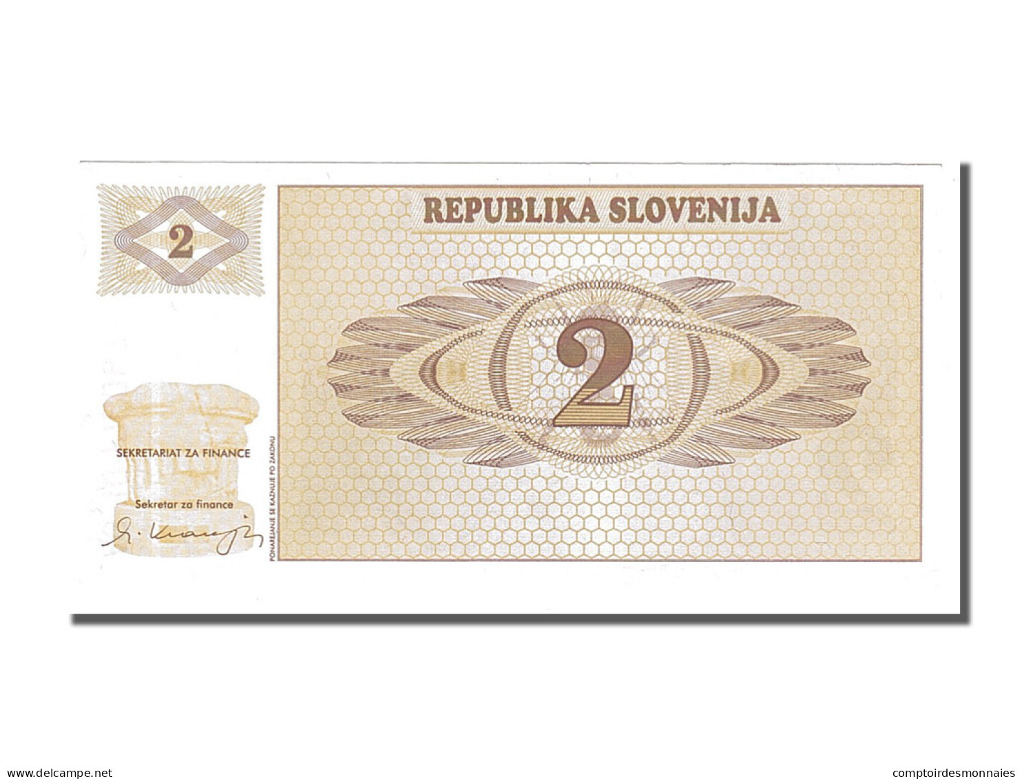 Billet, Slovénie, 2 (Tolarjev), 1990, SPL - Slovenia