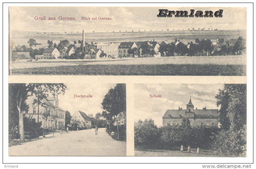 Gornau 1918, Dorfstrasse, Schule - Nach Nieder-Odernetz B. Zittau - Annaberg-Buchholz