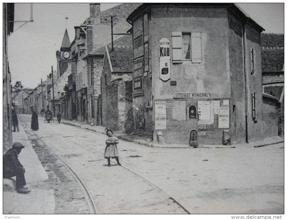 CPA 78 CARRIERE SOUS POISSY Grande Rue Et Rue Carnot 1924 ANIMEE Rails Du Tramway & PUB Pour Bouillon KUB - Carrieres Sous Poissy