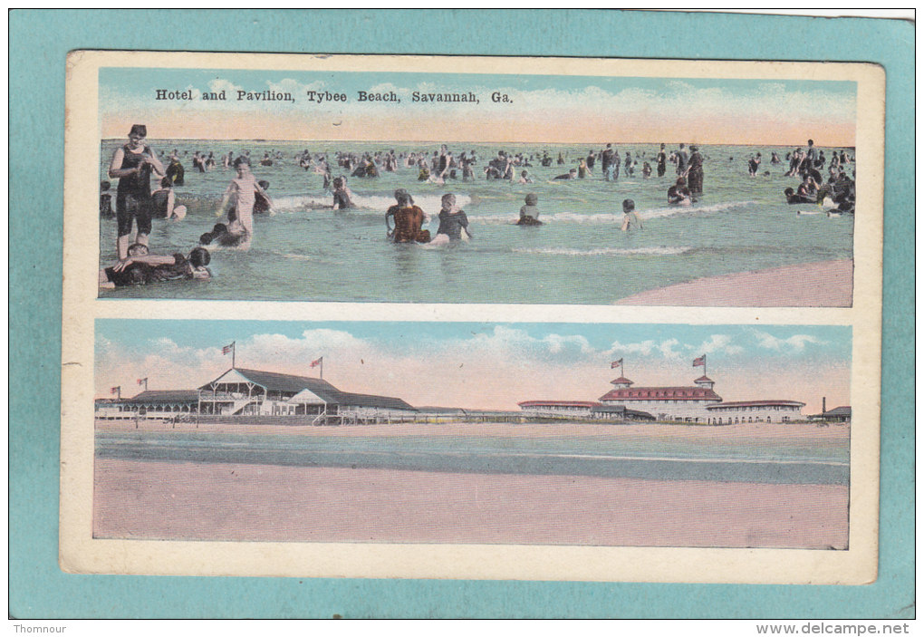 SAVANNAH  -  2  VUES  -  HOTEL  AND  PAVILION  .  TYBEE  BEACH  -  1919  -    CARTE ANIMEE  - - Savannah