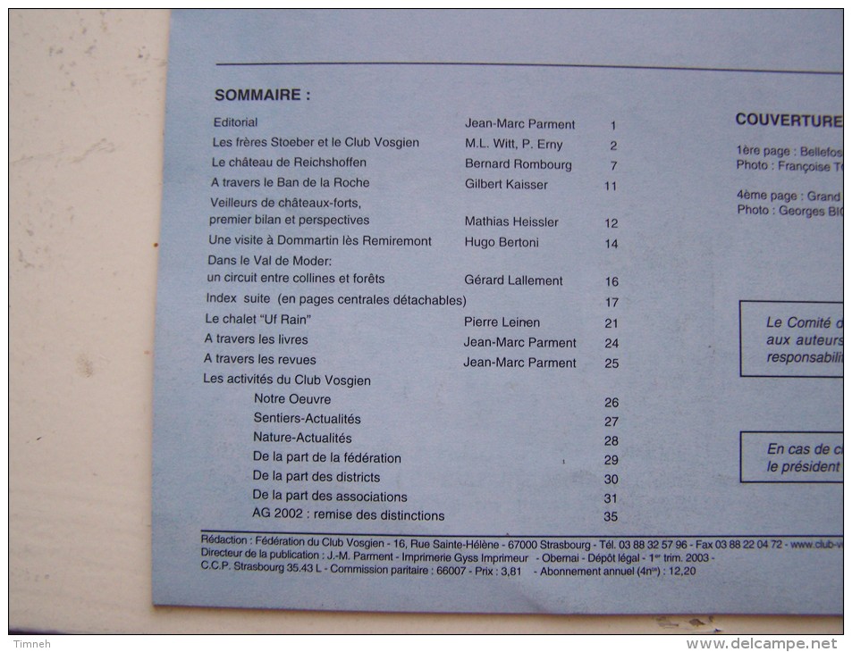 N°1 LES VOSGES Revue De Tourisme 82e Année CLUB VOSGIEN 2003 - Toerisme En Regio's