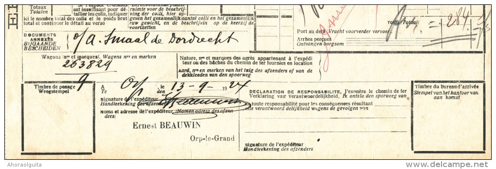 BRABANT WALLON - Lettre De Voiture Cachet De Gare ORP 1924 Vers ESSCHEN - Expéd. Ernest Beauwin --- UU777 - Sonstige & Ohne Zuordnung