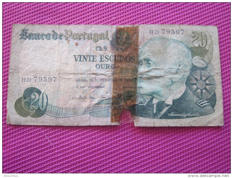 Note Bank  Banca Billet De Banque Bank De Italie Banco  Du Portugal 20 Escudos - Portugal