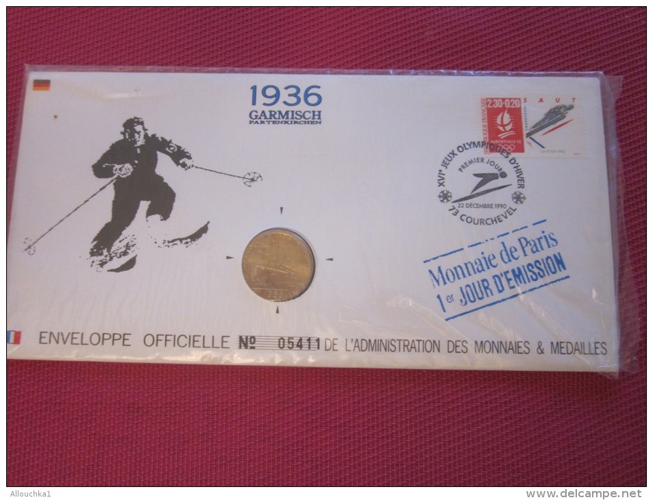 Monnaie De Paris + Enveloppe Officielle Administrati Monnaies Médailles1936 Garmisch Partenkir Jeux Olympique Alberville - Other & Unclassified