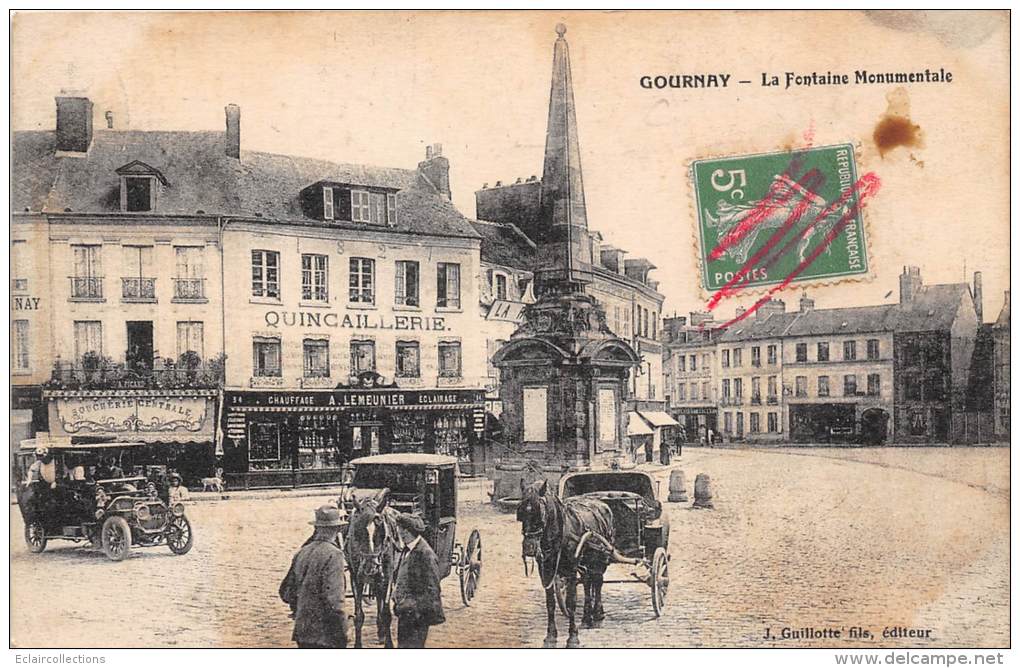 Gournay En Bray     76   Fontaine Monumentale  Commerces Dont Quincaillerie - Gournay-en-Bray