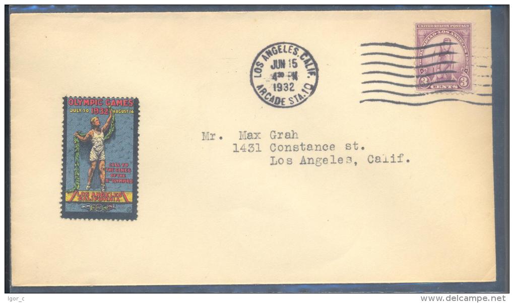 USA Olympic Games 1932 In L. A. FDC, Discus  / Los Angeles 15-6-1932 Arcade Stadium / Scott 718 + Oly Vignette RARE - Sommer 1932: Los Angeles