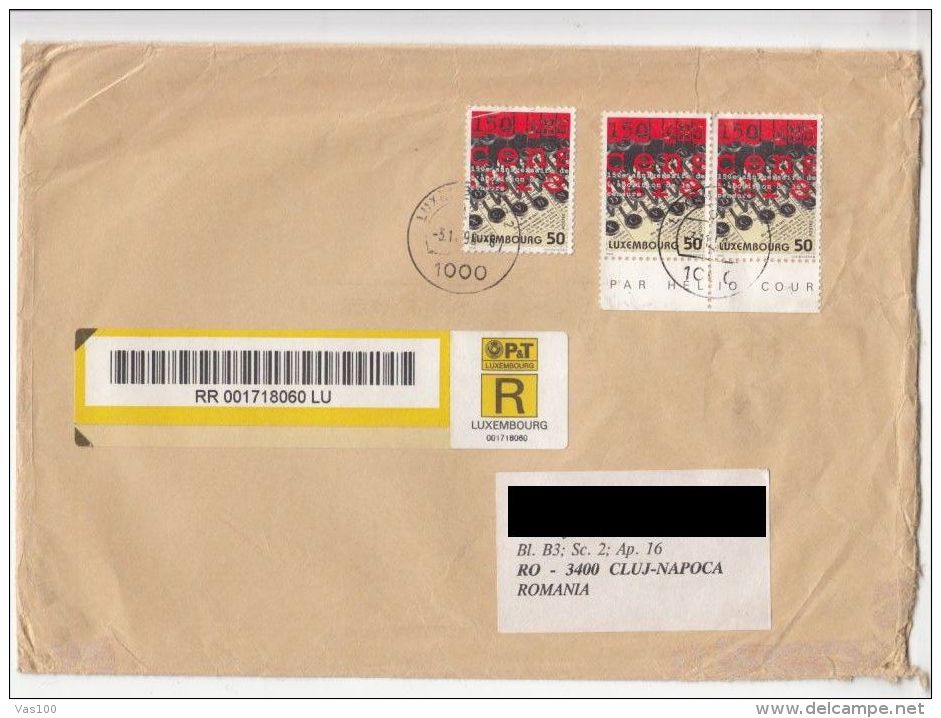 TIPING MACHINE, BARCODE, STAMPS ON REGISTERED COVER, 1998, LUXEMBOURG - Briefe U. Dokumente