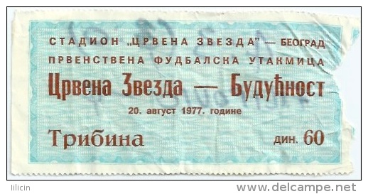 Sport Match Ticket UL000207 - Football (Soccer): Crvena Zvezda (Red Star) Belgrade Vs Buducnost 1977-08-20 - Match Tickets