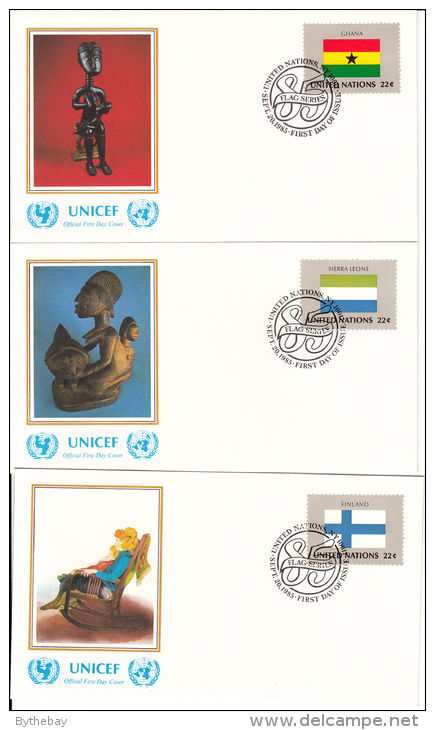 United Nation New York Set Of 16 Unaddressed FDCs 1985 Flag Series Scott #450-#466 - FDC