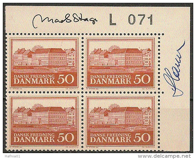 Czeslaw Slania. Denmark 1966. Almshouses In Copenhagen. Plate-block. Michel 442y MNH. Signed. - Unused Stamps