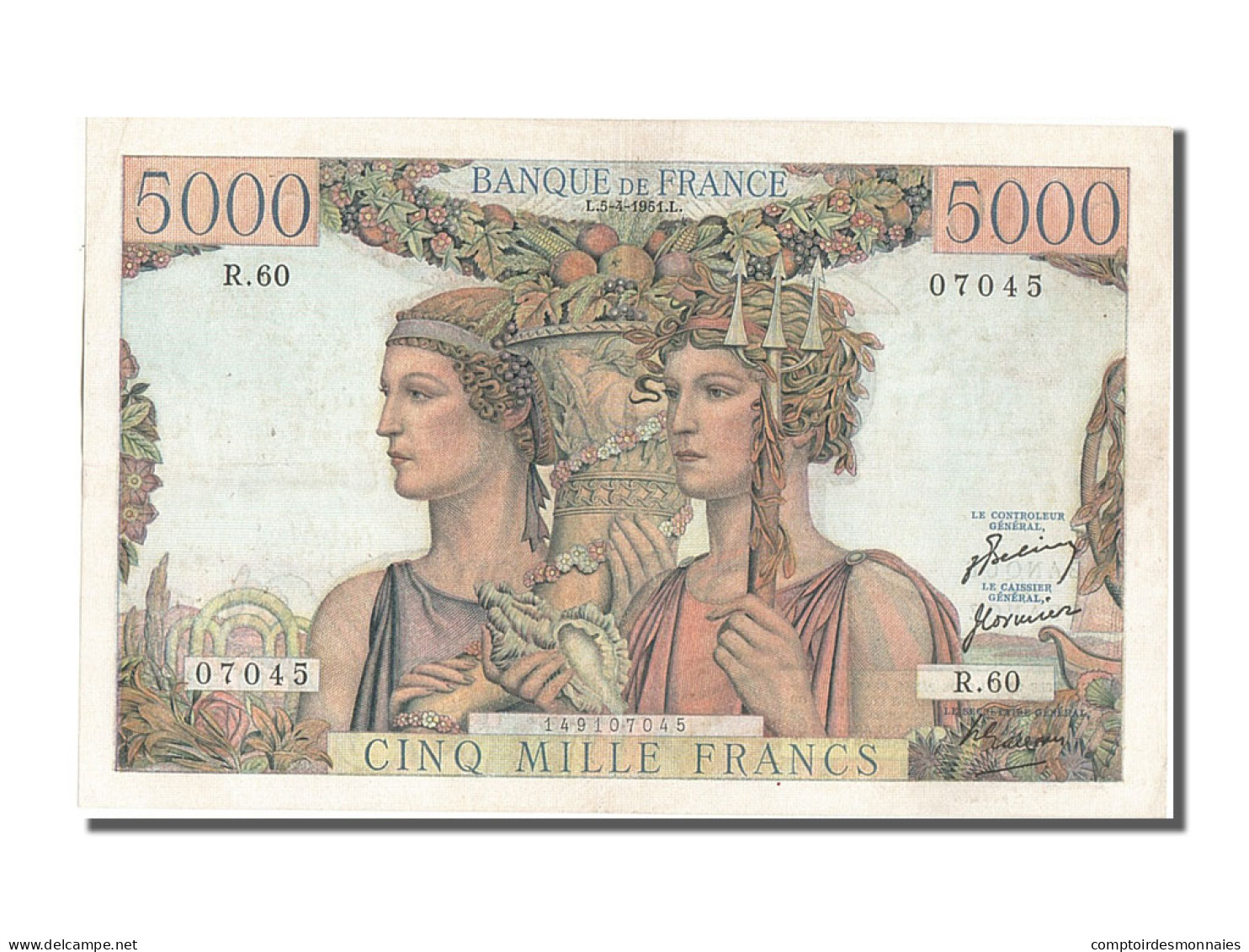 Billet, France, 5000 Francs, 5 000 F 1949-1957 ''Terre Et Mer'', 1951 - 5 000 F 1949-1957 ''Terre Et Mer''