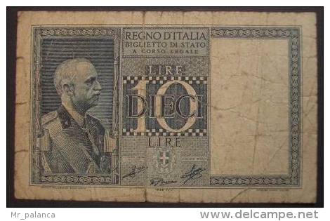 M_p> Regno Vitt Eman III° Banconota 10 Lire Grassi - Cossu - Porena Decreto 1939 XVIII - Regno D'Italia – 10 Lire