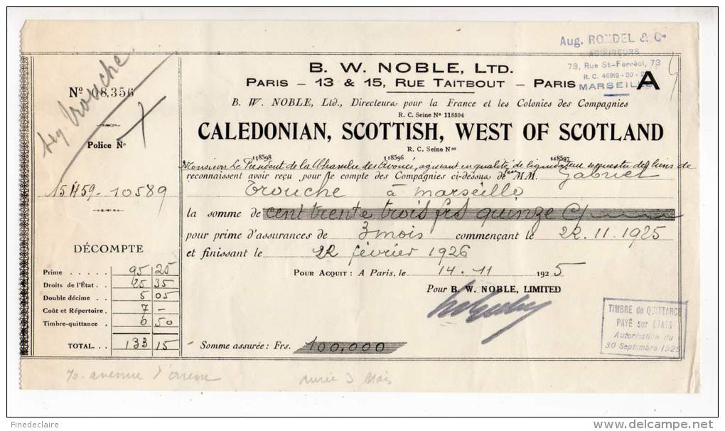 B. W. Noble, Ltd, Caledonian, Scottish, West Of Scotland, Rue Taitbout, Paris - 1925 - Ver. Königreich