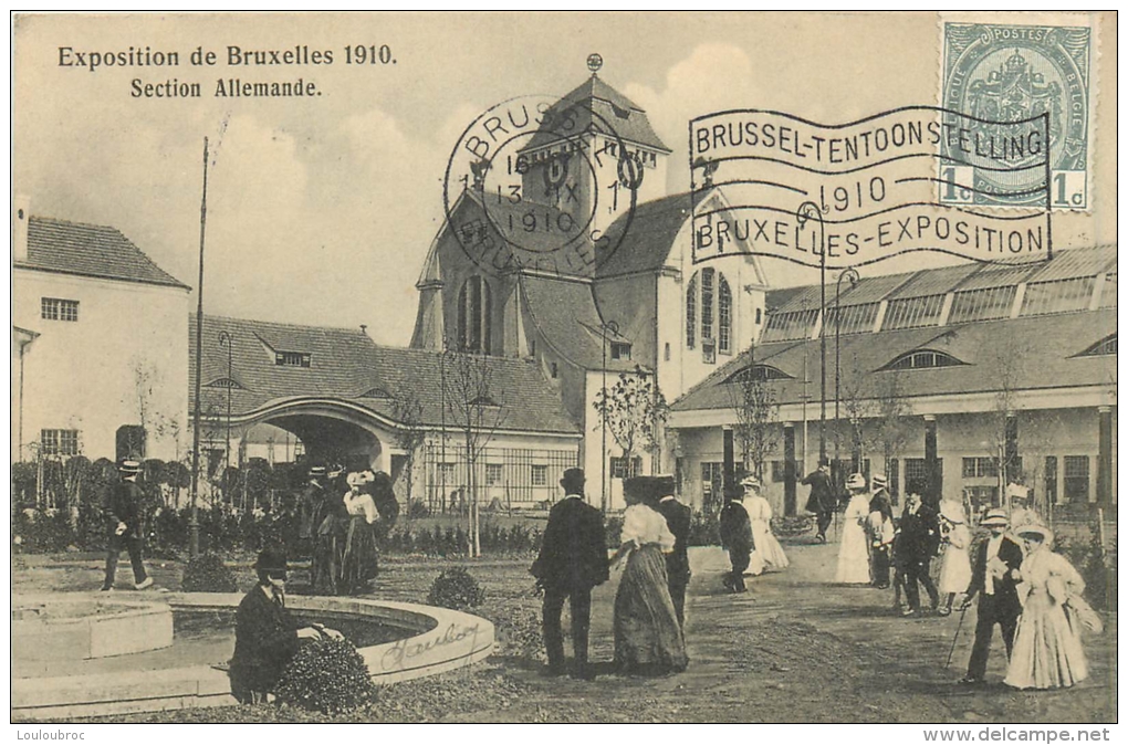 BRUXELLES EXPOSITION 1910 SECTION ALLEMANDE  AVEC CACHET POSTAL ENVOYEE A POUPEHAN HOTEL DANLOY FELICIE - Expositions Universelles