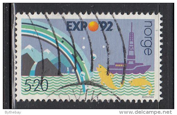 Norway Used Scott #1023 5.20k Mountains, Boat,fish - EXPO 92 - 1992 – Sevilla (Spanien)