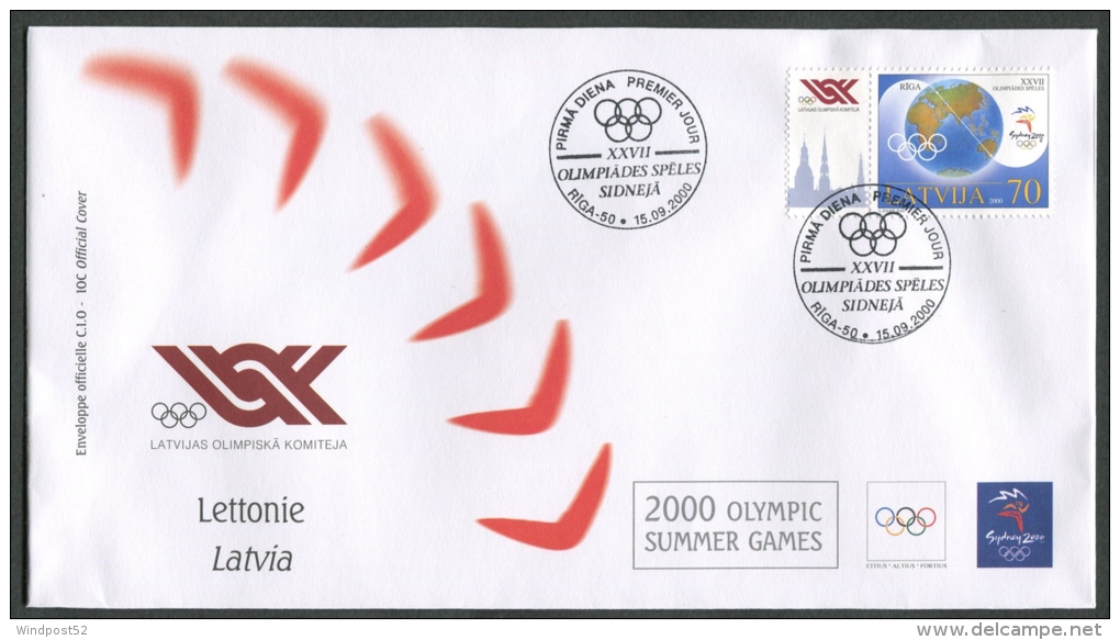 GIOCHI OLIMPICI ESTATE 2000 SYDNEY - FDC LETTONIA LATVIA  ANNULLO SPECIALE 09 - Zomer 2000: Sydney