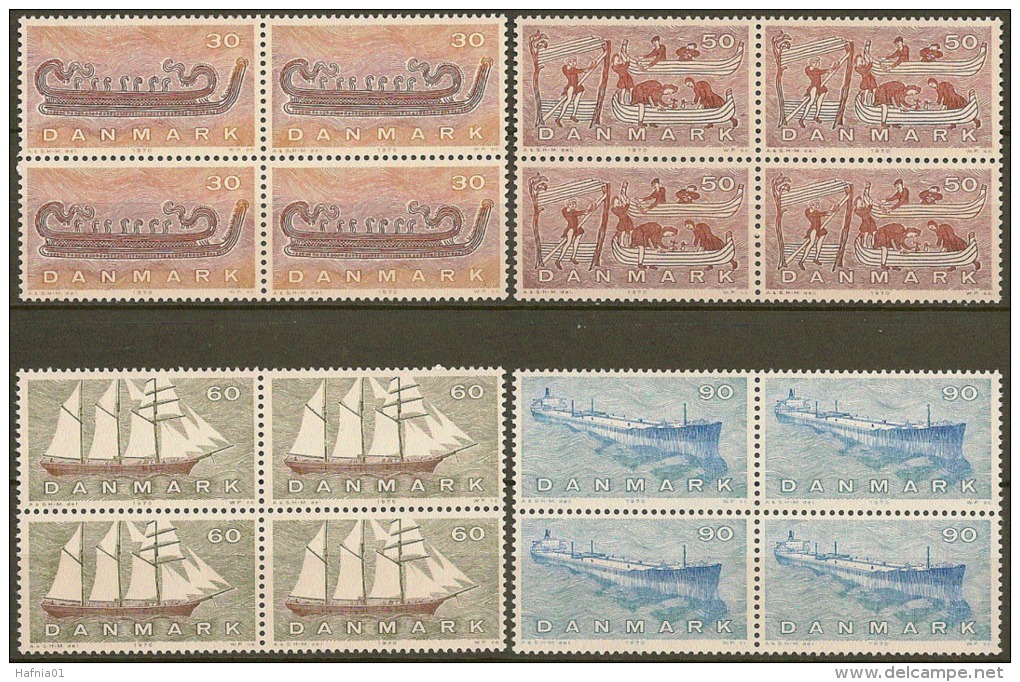 Denmark 1970. Danish Shipping. Michel 501-04, 4-block MNH. - Unused Stamps