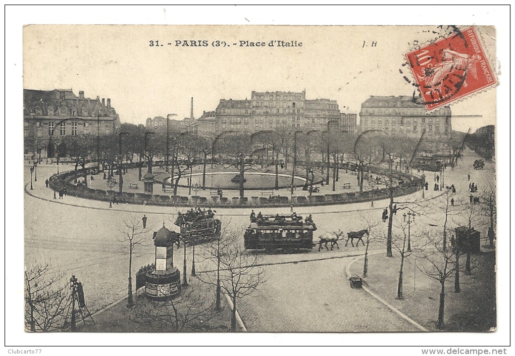 Paris 13ème Arr (75) :Vue Aérienne De La Place D´Italie Avec Tramway à Chevaux  En 1911 (animé) PF. - Distretto: 13