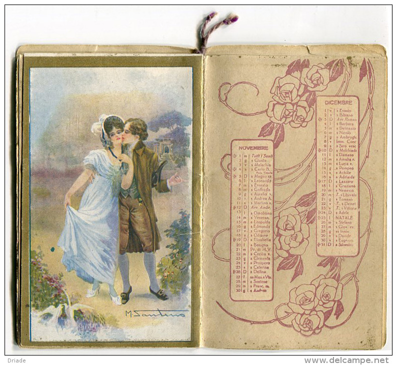 CALENDARIETTO COSTUMI E AMORE ILLUSTRATORE M. SANTINO ANNO 1922 CALENDRIER