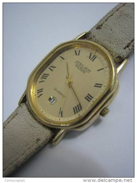 VINTAGE ATELIER PARIS DATE GOLD WATCH FRANCE - Montres Anciennes