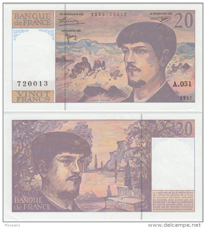 **** BILLET 20 FRANCS DEBUSSY 1997 ALPHABET A.051 N° 720013 **** EN ACHAT IMMEDIAT !!! - 20 F 1980-1997 ''Debussy''