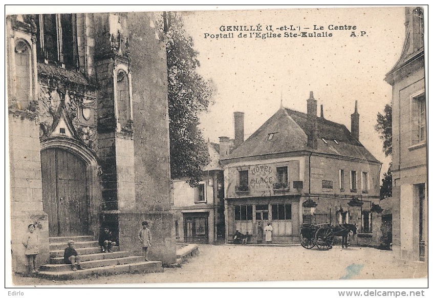 Genillé : Le Centre, Portail De L'église Ste Eulalie.  Timbrée TB - Genillé