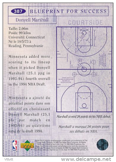 Basket NBA (1994), DONYELL MARSHALL, MINNESOTA TIMBERWOLVES, Collector´s Choice (n° 387), Upper Deck, Trading Card - 1990-1999