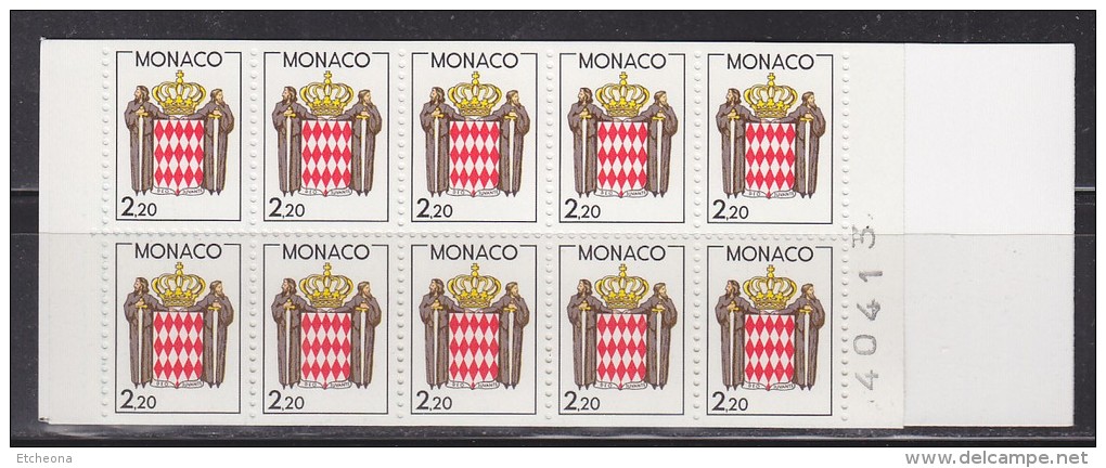 = Monaco Carnet Armoiries Stylisées 2f20 Multicolore X10 Avec Numéro 40413 Sur Marge Droite Neuf Gommé Type 1613 - Markenheftchen